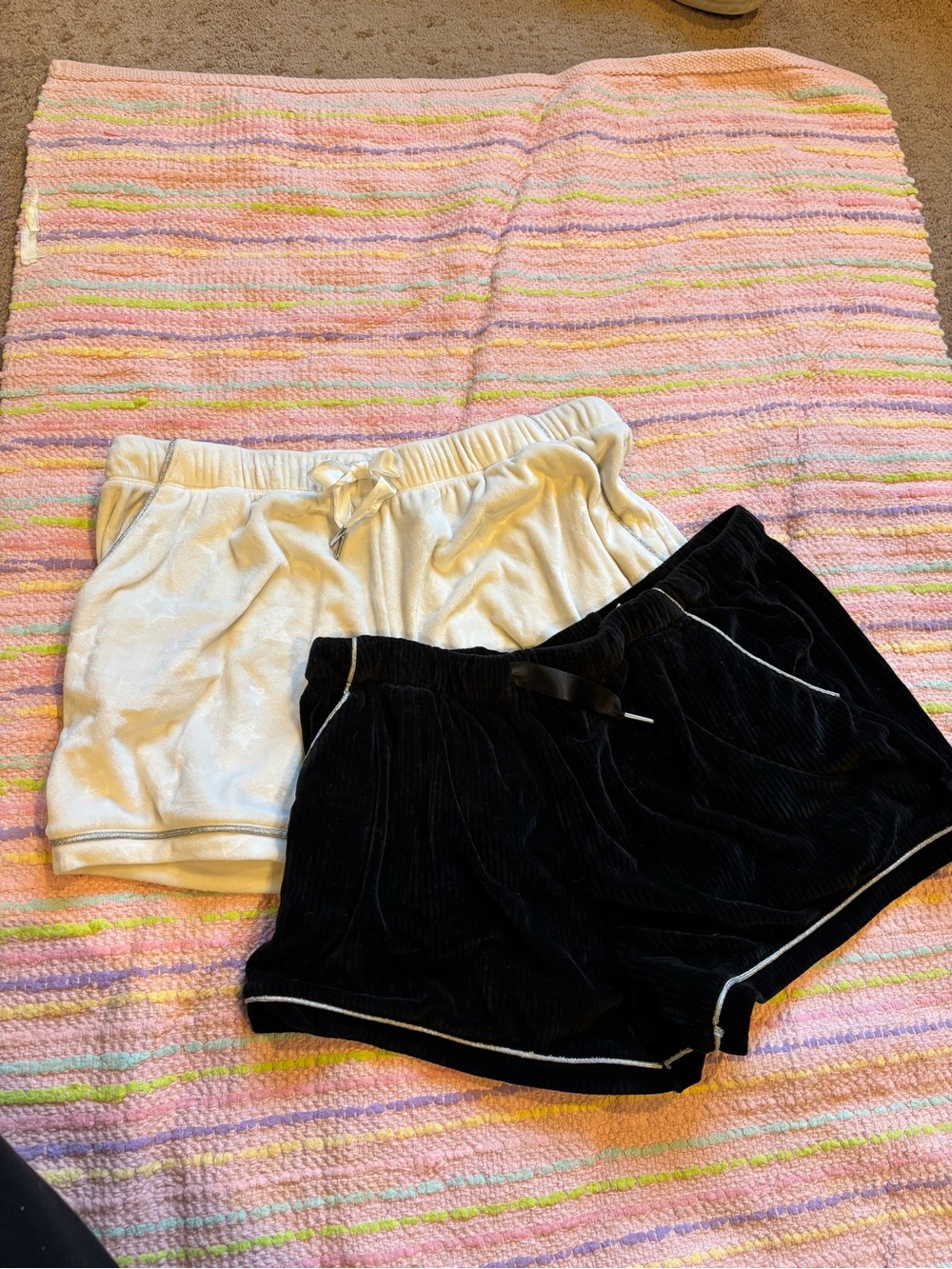 Cozy Black and Cream Velvet Lounge Shorts - Pair